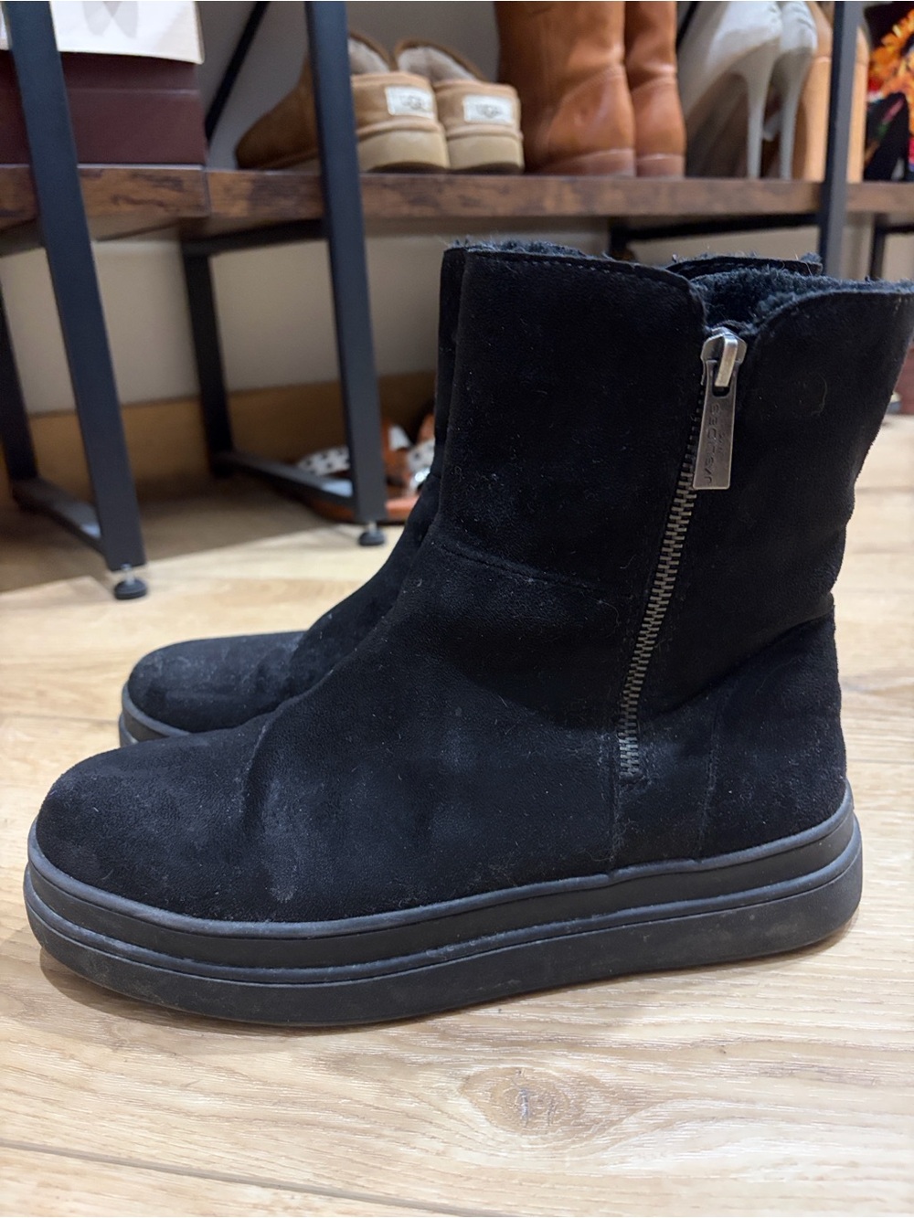 J Slides faux fur lined ankle booties